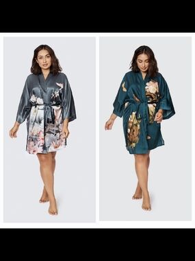 2 Kim + Ono Robes - Lotus Washable Silk & Peony Butterfly In Emerald - Plus Size